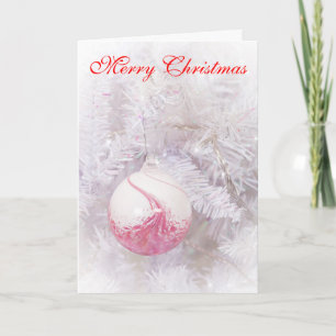 Belle carte de Noël rose et blanc Bauble