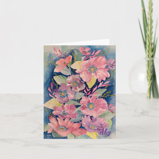 Belle carte de note/félicitations avec bouquet flo (Devant)