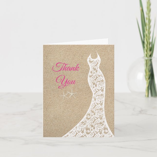 Belle Carte de remerciements de plage en rose (Devant)