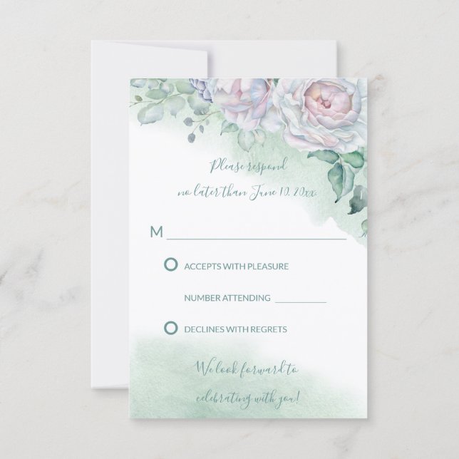 Belle carte de réponse de mariage à l'aquarelle ro (Dos)