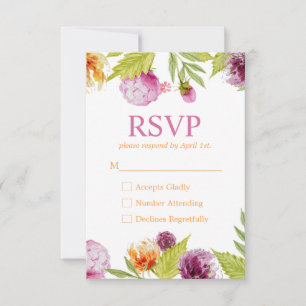 Belle carte de réponse RSVP Fleurs aquarelles