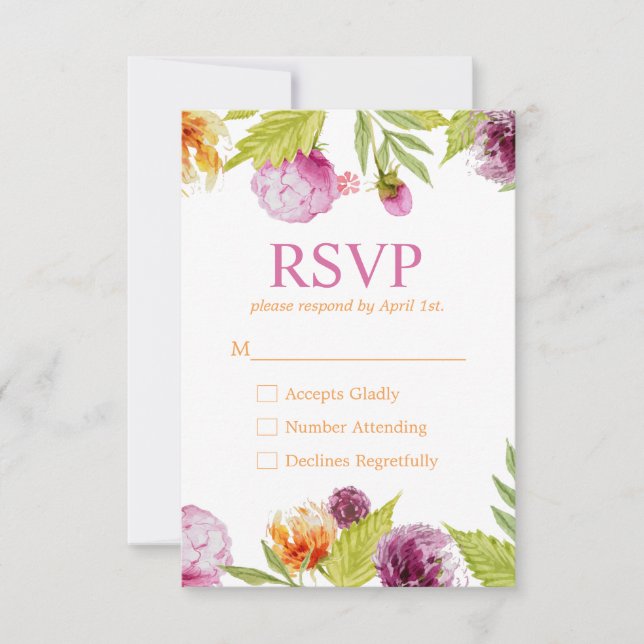 Belle carte de réponse RSVP Fleurs aquarelles (Devant)
