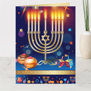 Belle carte de voeux de Menorah d'or de Hanoukka