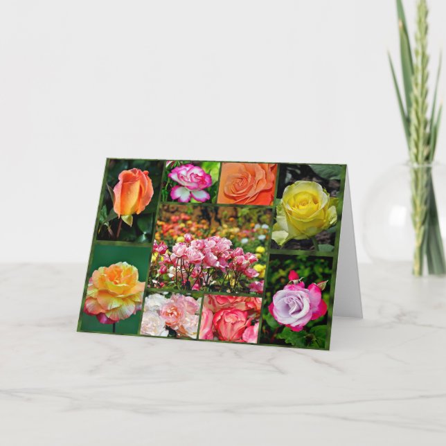 Belle carte de vœux en collage de roses (Devant)