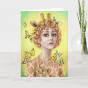 Belle carte de voeux imaginaire fille girafe