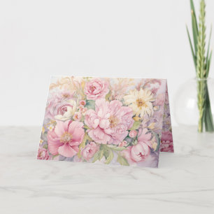 Belle carte de vœux pliée aux pivoines roses