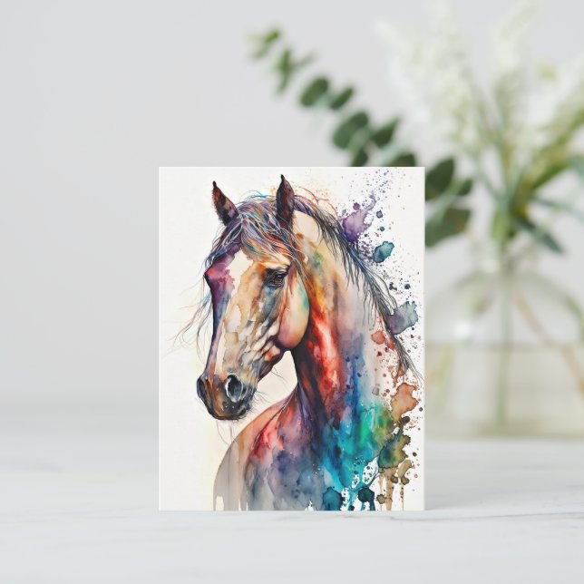Belle Carte de voeux pour Cheval d'Aquarelle (Debout devant)