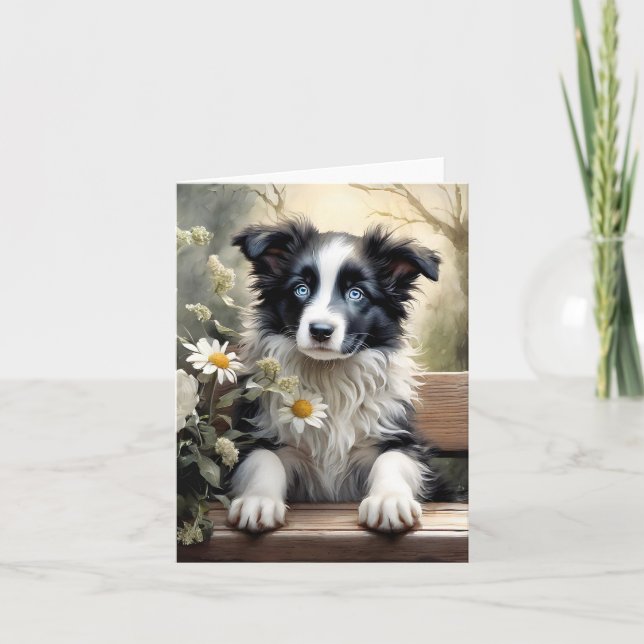 Belle carte de vœux vierge de Border Collie et fle (Devant)