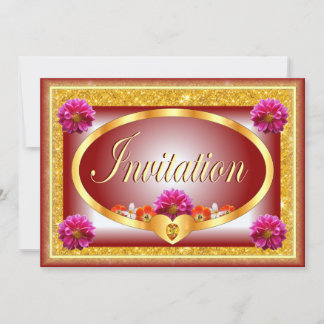 Belle carte d'invitation au design floral rouge