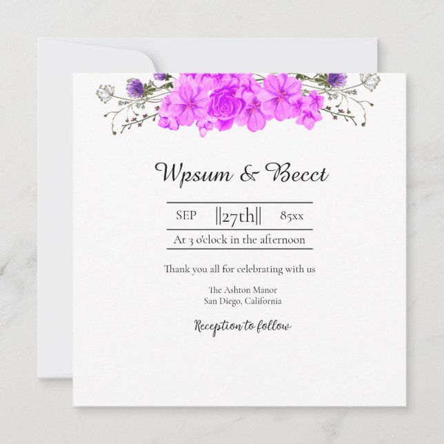 Belle carte d'invitation florale mariage (Devant)