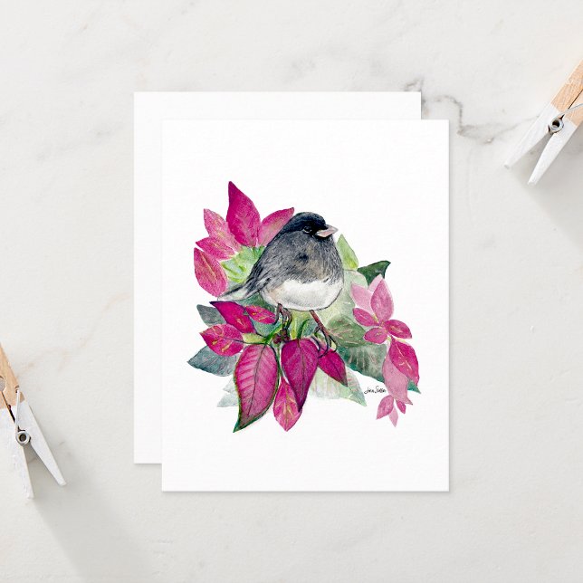 Belle carte Junco Watercolor Note (Beautiful Darked Eyed Junco Watercolor Colored Pencil Blank Note Cards from Jenn Steffen Art)