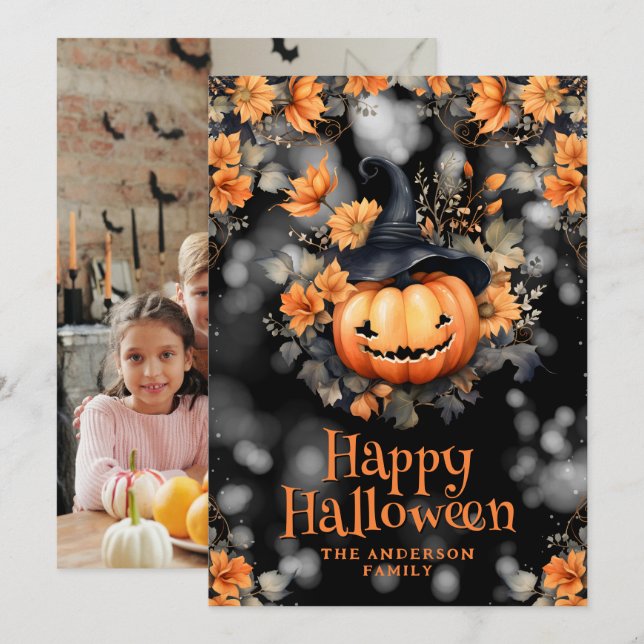 Belle carte photo Jack O’Lantern Halloween (Devant / Derrière)