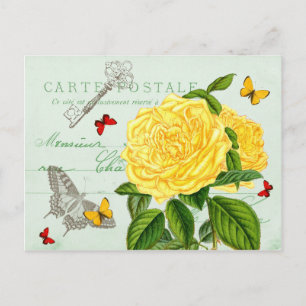 Belle carte postale avec rose et papillons