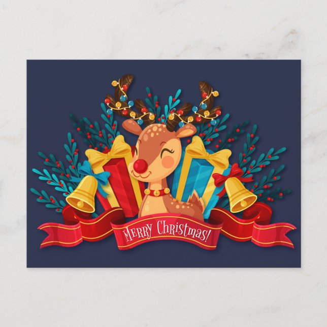 Belle carte postale Reindeer de Noël (Devant)