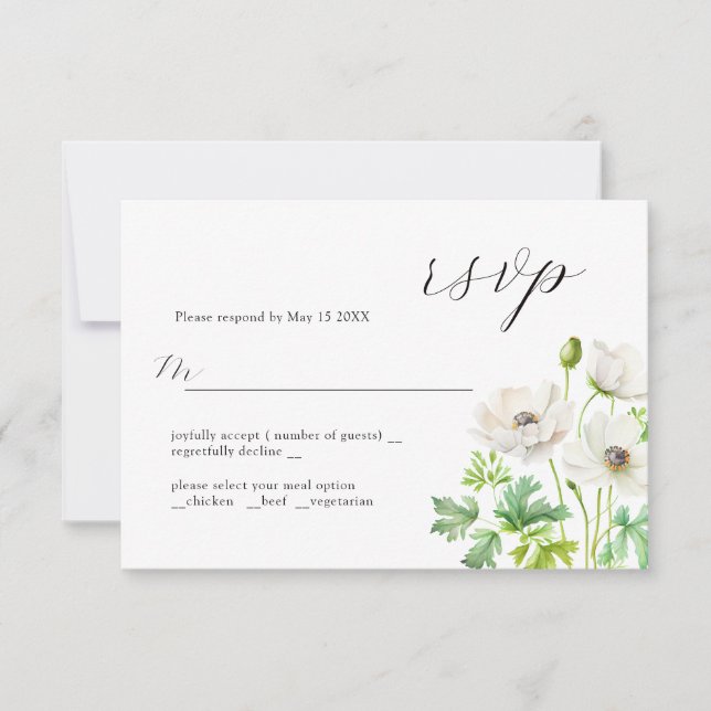 Belle carte RSVP Anemone Refined Design Mariage (Devant)