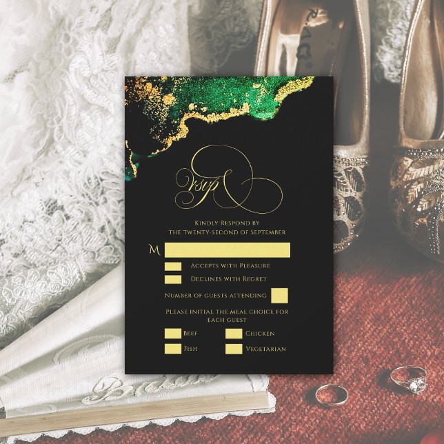 Belle carte RSVP de mariage doré vert en bronze (Beautiful Bronze Green Gold Wedding RSVP Card)
