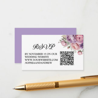 Belle carte RSVP de mariage floral avec code QR