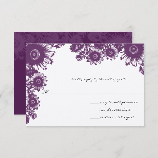 Belle carte RSVP de mariage Vintage violet (Devant / Derrière)