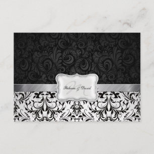 Belle carte RSVP Mariage damassé noir et blanc