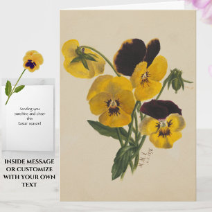 Belle carte Vintage Pâques Jaune Pansies