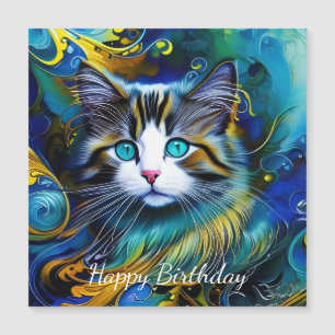 Belle Chat Mystique en Blues et Golds Anniversaire