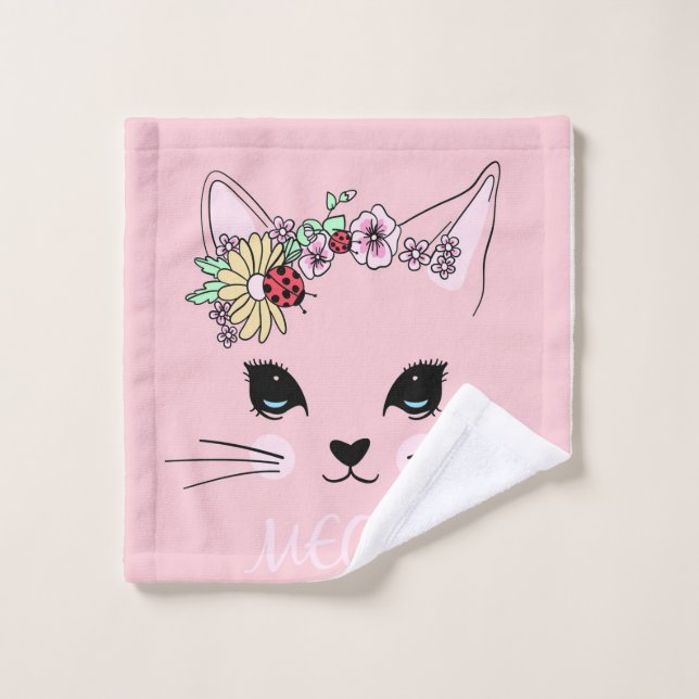 Belle Chat Visage Meow Rose Cute Kitten Drôle Chat (Gant de toilette)