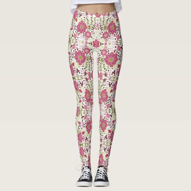 Belle couleur classique motif floral leggings (Devant)