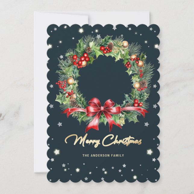 Belle couronne photo Joyeuse carte de Noël (Devant)