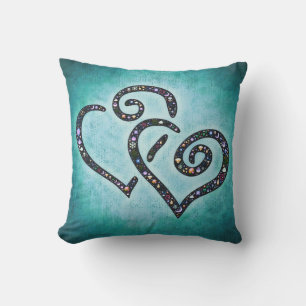 Belle Coussin double coeur bleu