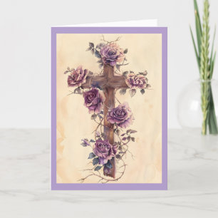 Belle Croix avec Roses Carte de Fête