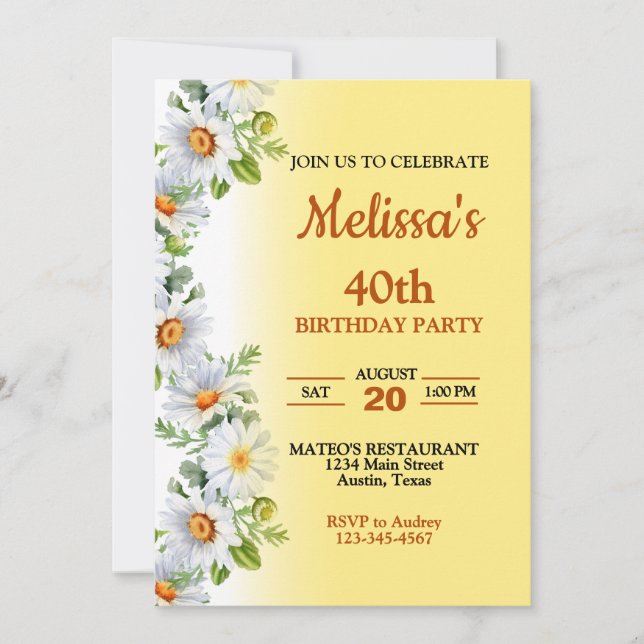 Belle Daisy Anniversaire Fête Invitation (Devant)