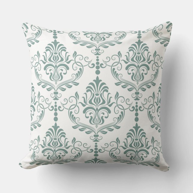 Belle Designer Green Damask Coussin réversible (Recto)