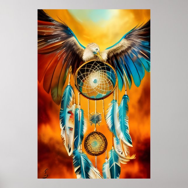 Belle Dream Catcher Plumes d'aigle Poster (Devant)