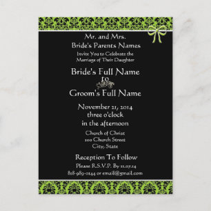 Belle Elegant Green Mariage damassé Invitation