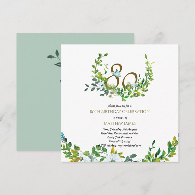 Belle Elégante 80e Anniversaire Invitations Femmes (Devant / Derrière)