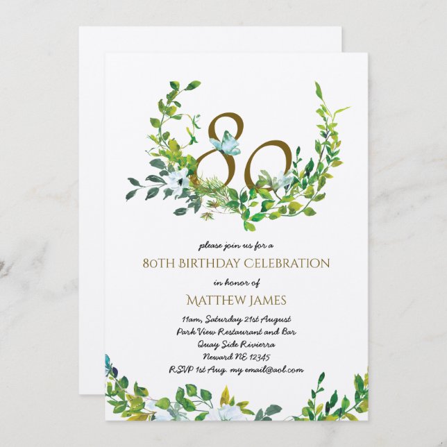Belle Elégante 80e Anniversaire Invitations KRAFT (Devant / Derrière)