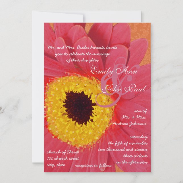 Belle élégante Gerber Daisy Faire-part de mariage (Devant)