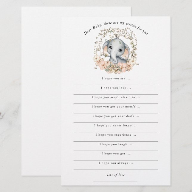 Belle envie d'éléphant pour le Baby shower (Devant / Derrière)