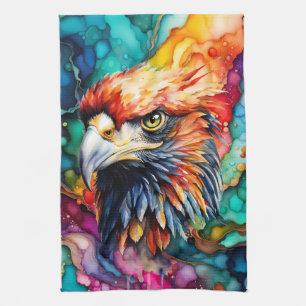 Belle et colorée serviette de cuisine d'aigle chau