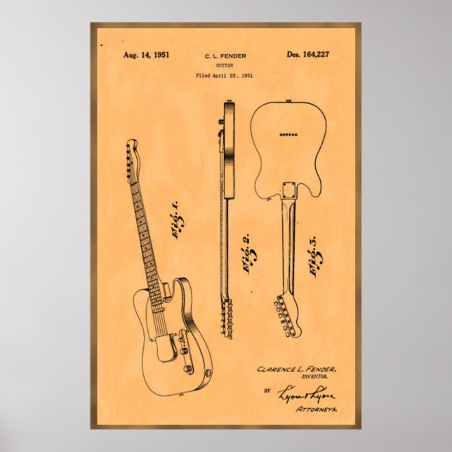 Belle et Unique Impression de Brevet de Guitare Él (Devant)