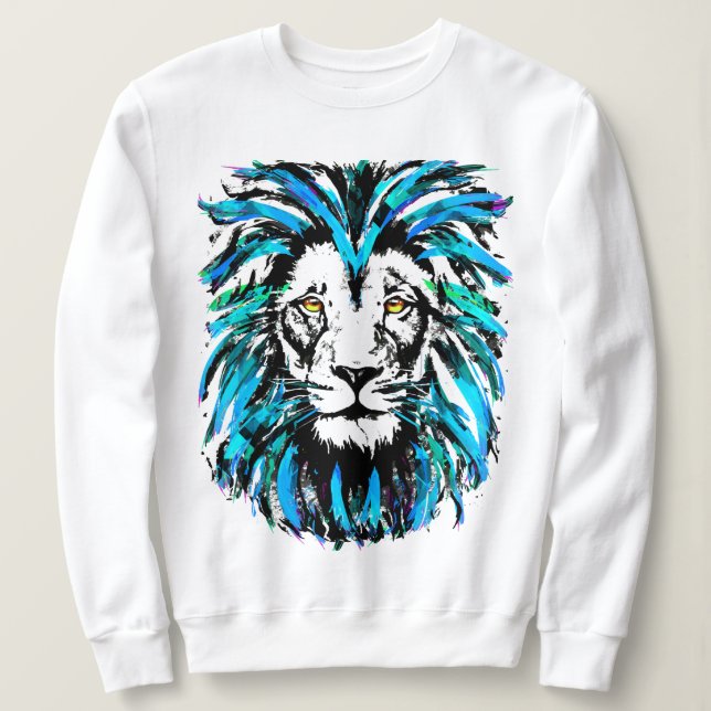 Belle Face de Lion Bleu - Sweatshirt Lion Blanc (Design devant)