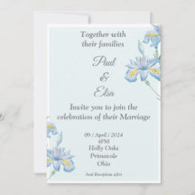Belle Faire-part de mariage, bleu, fleurs bleues