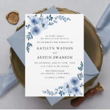 belle faire-part de mariage florale bleu poussiére