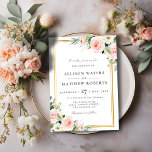 belle faire-part de mariage florale rose vif<br><div class="desc">Design de cadre géométrique avec fleurs blanches roses et texte noir modifiable.Un thème mariage populaire pour les invitations du printemps et de l'été.</div>