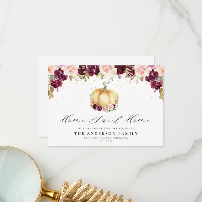 belle faire-part mouvante florale grise (Devant/Arrière en situation)