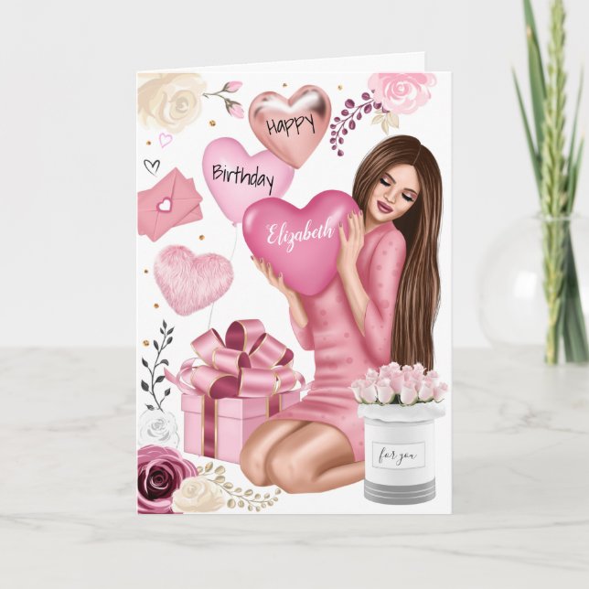 Belle Fashion Girl Joyeux Anniversaire Carte de va (Devant)