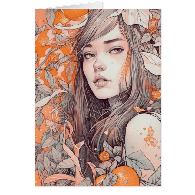 Belle Femme et Oranges Blank Inside Salutation (Devant)