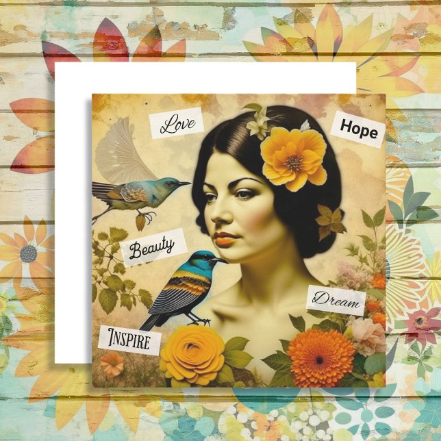 Belle femme vintage avec oiseaux et fleurs (Créateur téléchargé)