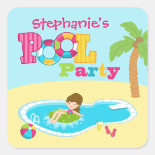Belle fête de piscine filles autocollants fête d'a