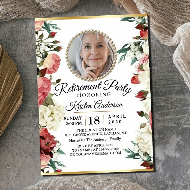 Belle fête de retraite florale Invitation (Créateur téléchargé)